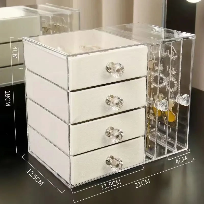 Multi-Layer Jewelry Stand Drawer Transparent Earring Box Storage Jewelry Box Vanity Dustproof Earring Organizer Cosmetic Bag