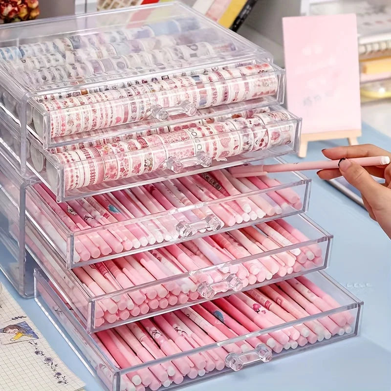 3/5Layer Acrylic Drawer Clear Office Organizer Drawer for Desk, Pencil Holder Large Desk Accessories Display Caddy for Home