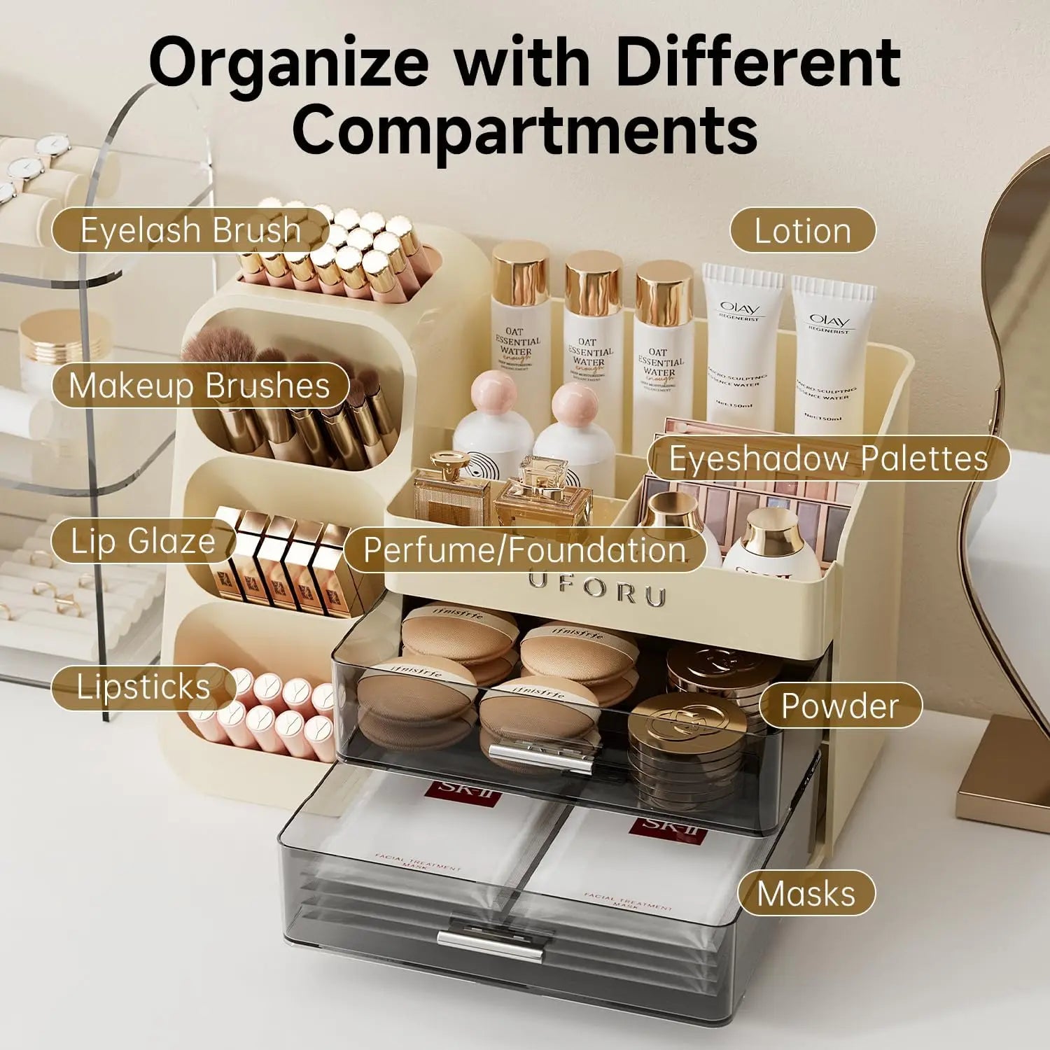 Makeup Organizer with Drawers for Vanity Spacious Cosmetic Display Case ,Perfect Storage Solution for Beauty Essential