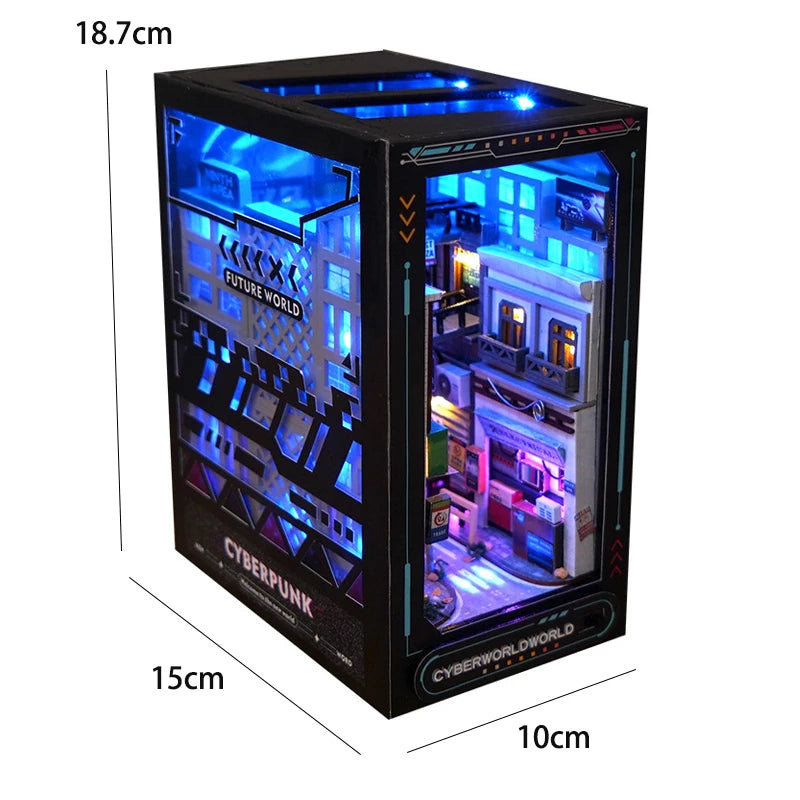 Bookshelf Set DIY Book Nook Kit 3D Wooden Doll House Puzzle Bookshelf Insert Decor with LED Light Dollhouse Model Birthday Gifts