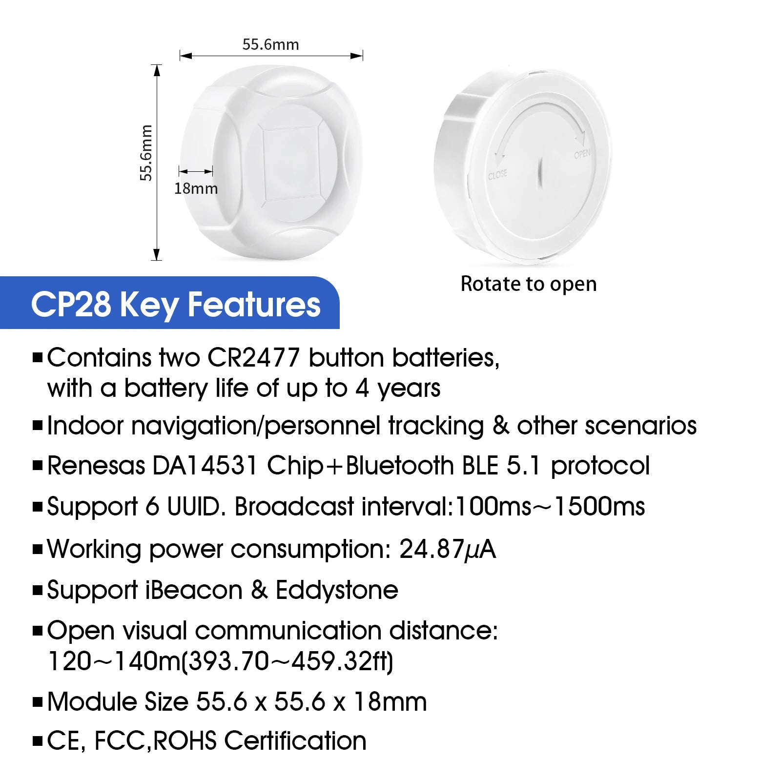DIALOG14531 Accurate Indoor Positioning System CP28 Bluetooth Tag Ultra Wide Band Assets Tracking Low Energy Beacon