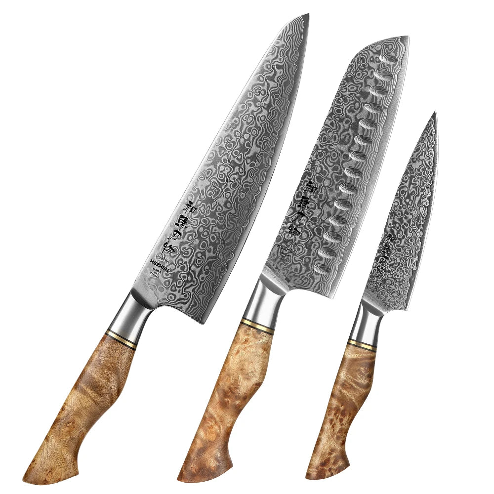 1-5PC Knife Set Professional Damascus Steel Chef Santoku Bread Utility Paring Cook Knife for Meat Sharp Kitchen Knife