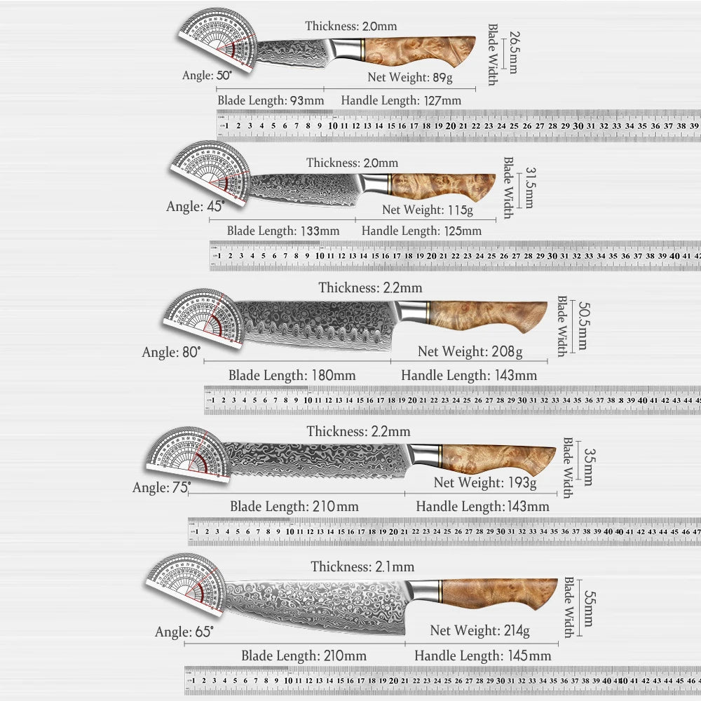1-5PC Knife Set Professional Damascus Steel Chef Santoku Bread Utility Paring Cook Knife for Meat Sharp Kitchen Knife