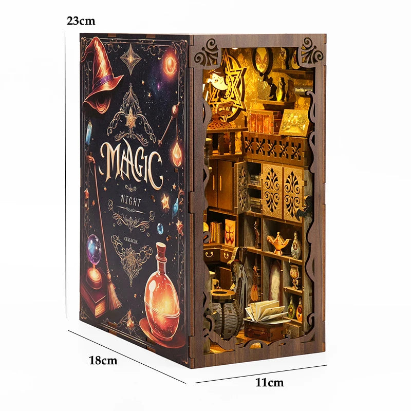 Bookshelf Set DIY Book Nook Kit 3D Wooden Doll House Puzzle Bookshelf Insert Decor with LED Light Dollhouse Model Birthday Gifts