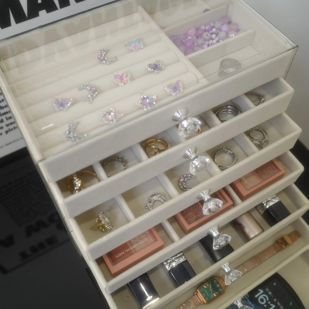 7-Layer Dust-Proof Acrylic Jewelry Organizer Box for Elegant Display and Storage in Modern Rectangular Tabletop Case Jewlery Box