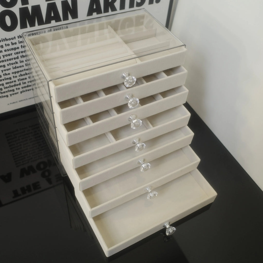 7-Layer Dust-Proof Acrylic Jewelry Organizer Box for Elegant Display and Storage in Modern Rectangular Tabletop Case Jewlery Box