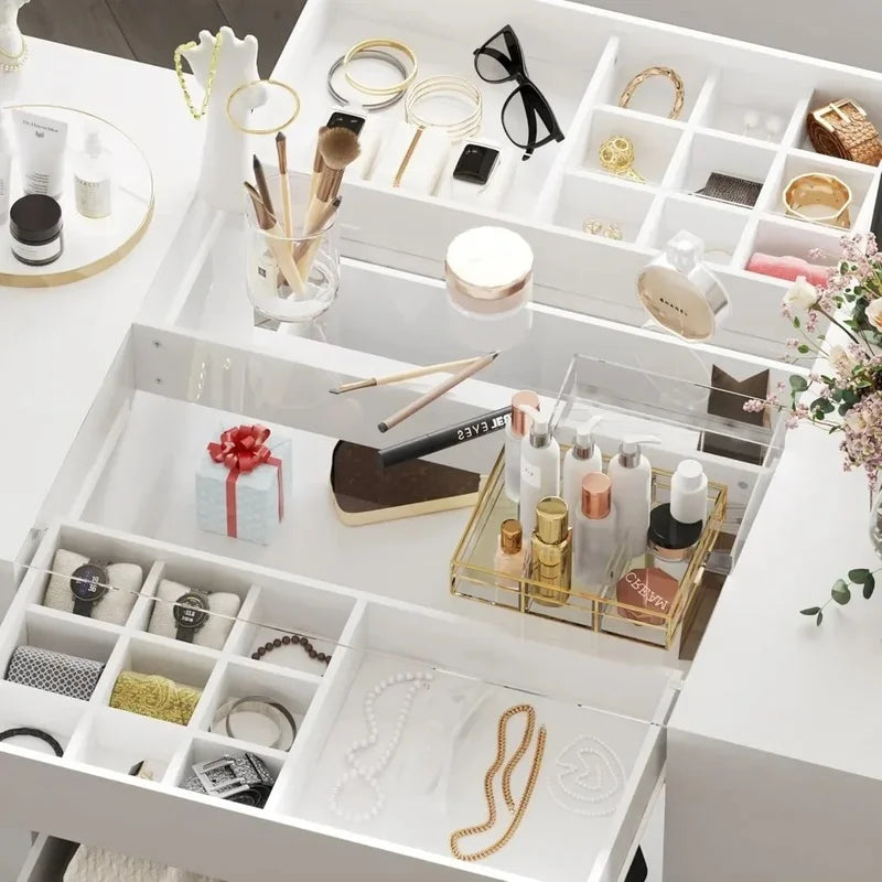 Glass Tabletop Display Shelf Wardrobe Closet with 14 Drawers for Walk-In Closet Island Dresser Shops