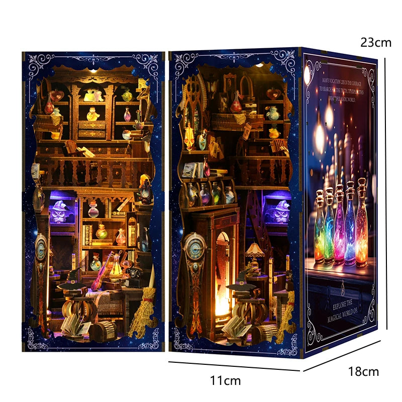 Bookshelf Set DIY Book Nook Kit 3D Wooden Doll House Puzzle Bookshelf Insert Decor with LED Light Dollhouse Model Birthday Gifts