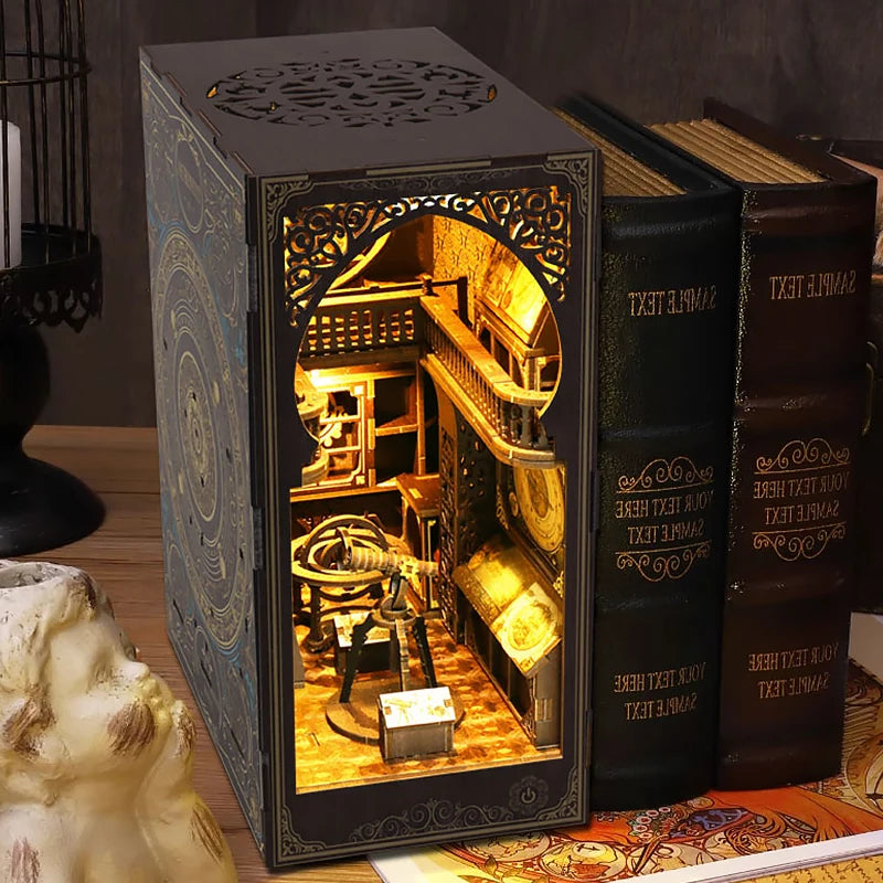 Bookshelf Set DIY Book Nook Kit 3D Wooden Doll House Puzzle Bookshelf Insert Decor with LED Light Dollhouse Model Birthday Gifts