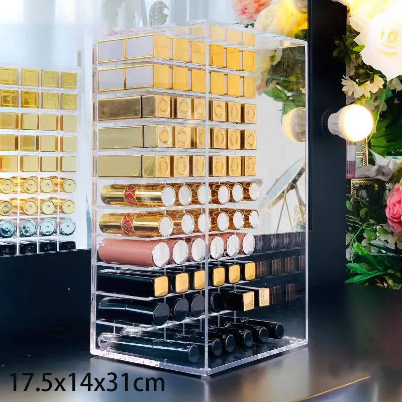 Deluxe Model 42/66 Holes Transparent Acrylic Lipstick Organizer Cosmetic Skincare Products Dustproof Display Shelf