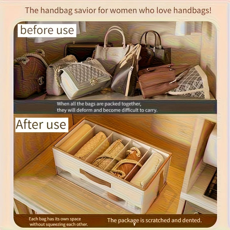 ​Large Capacity Handbag Organizer Box Multi-Purpose Open Top Storage Box Wardrobe Clothes Pants Storage Bins with Dividers