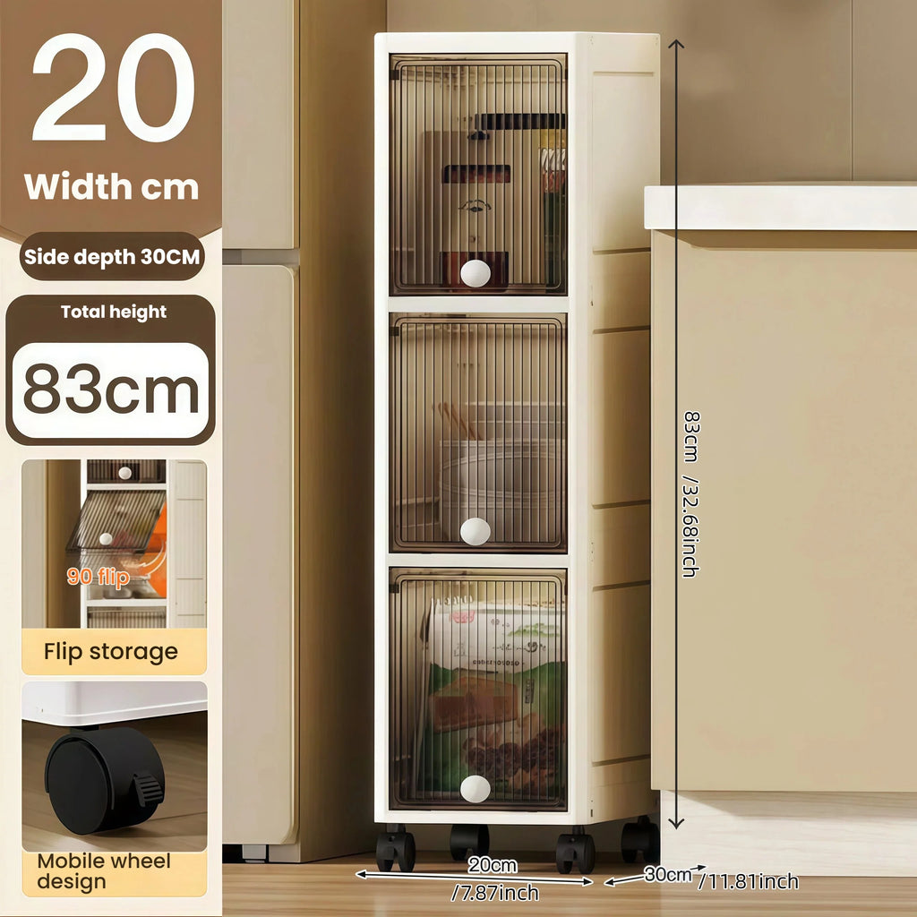20Cm-Flip Lid Slit Storage Cabinet, Kitchen Slit Shelf, Bathroom Multi-Layer Plastic Snack Cabinet, Narrow-Edge Storage Cabinet