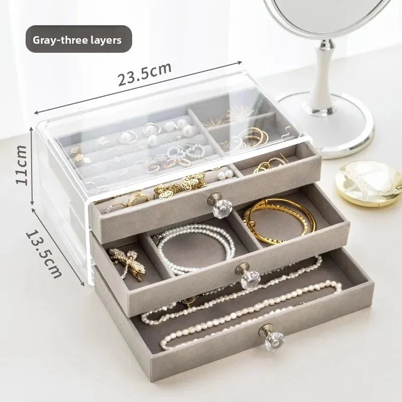 Multi-Layer Jewelry Stand Drawer Transparent Earring Box Storage Jewelry Box Vanity Dustproof Earring Organizer Cosmetic Bag