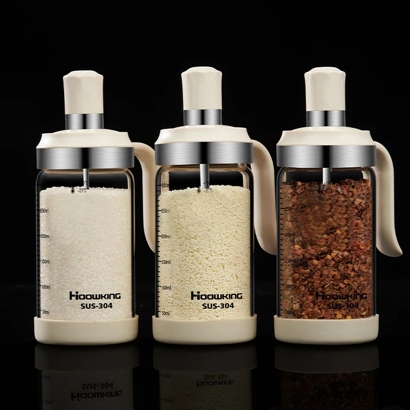 1Pc Spice Seasoning Bottle Kitchen Supplies Glass Transparent Sugar Bottle with Spoon Seasoning Bottle Salt and Pepper Bottle