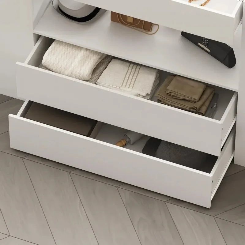 Glass Tabletop Display Shelf Wardrobe Closet with 14 Drawers for Walk-In Closet Island Dresser Shops