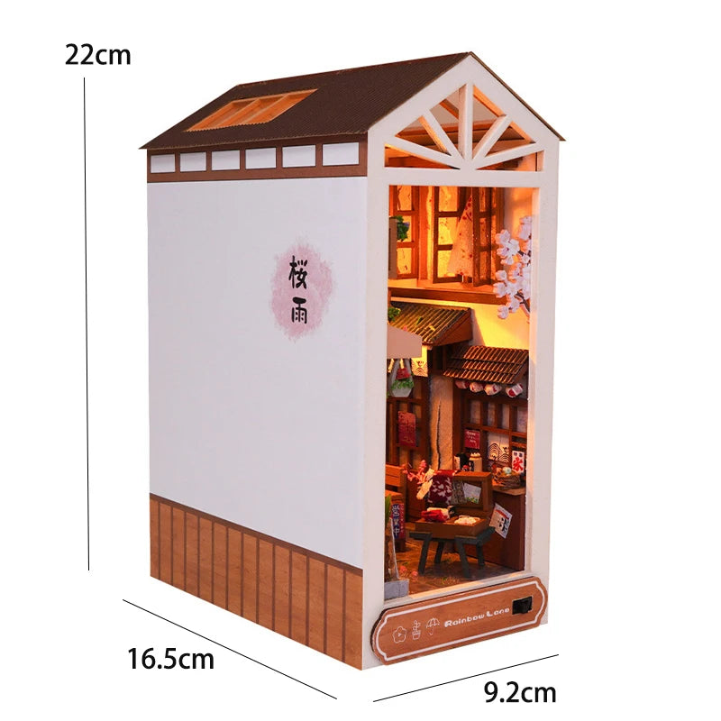 Bookshelf Set DIY Book Nook Kit 3D Wooden Doll House Puzzle Bookshelf Insert Decor with LED Light Dollhouse Model Birthday Gifts