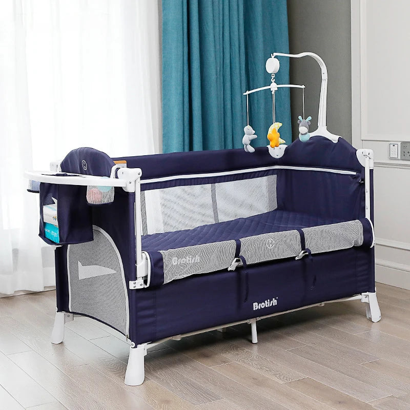 Multifunctional Portable Baby Crib Foldable Baby Cot with Diaper Table Cradle Rocker Kid Game Bed Bedroom Furniture for 0-6Years