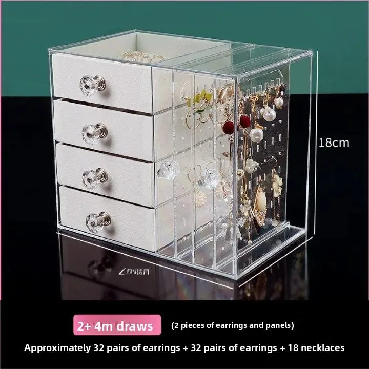 Multi-Layer Jewelry Stand Drawer Transparent Earring Box Storage Jewelry Box Vanity Dustproof Earring Organizer Cosmetic Bag