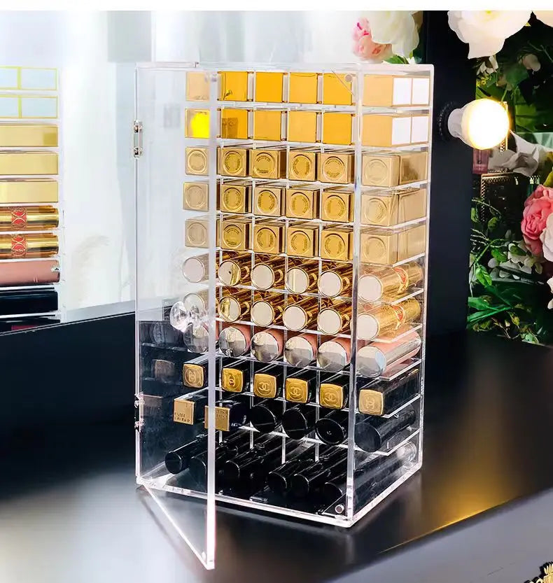 Deluxe Model 42/66 Holes Transparent Acrylic Lipstick Organizer Cosmetic Skincare Products Dustproof Display Shelf