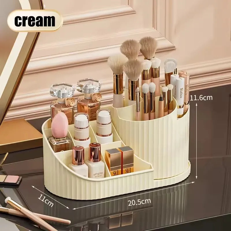 360° Rotating Vanity Makeup Organizer with Brush Holder, Large Spinning Cosmetic Storage for Skincare, Perfumes and Lotions