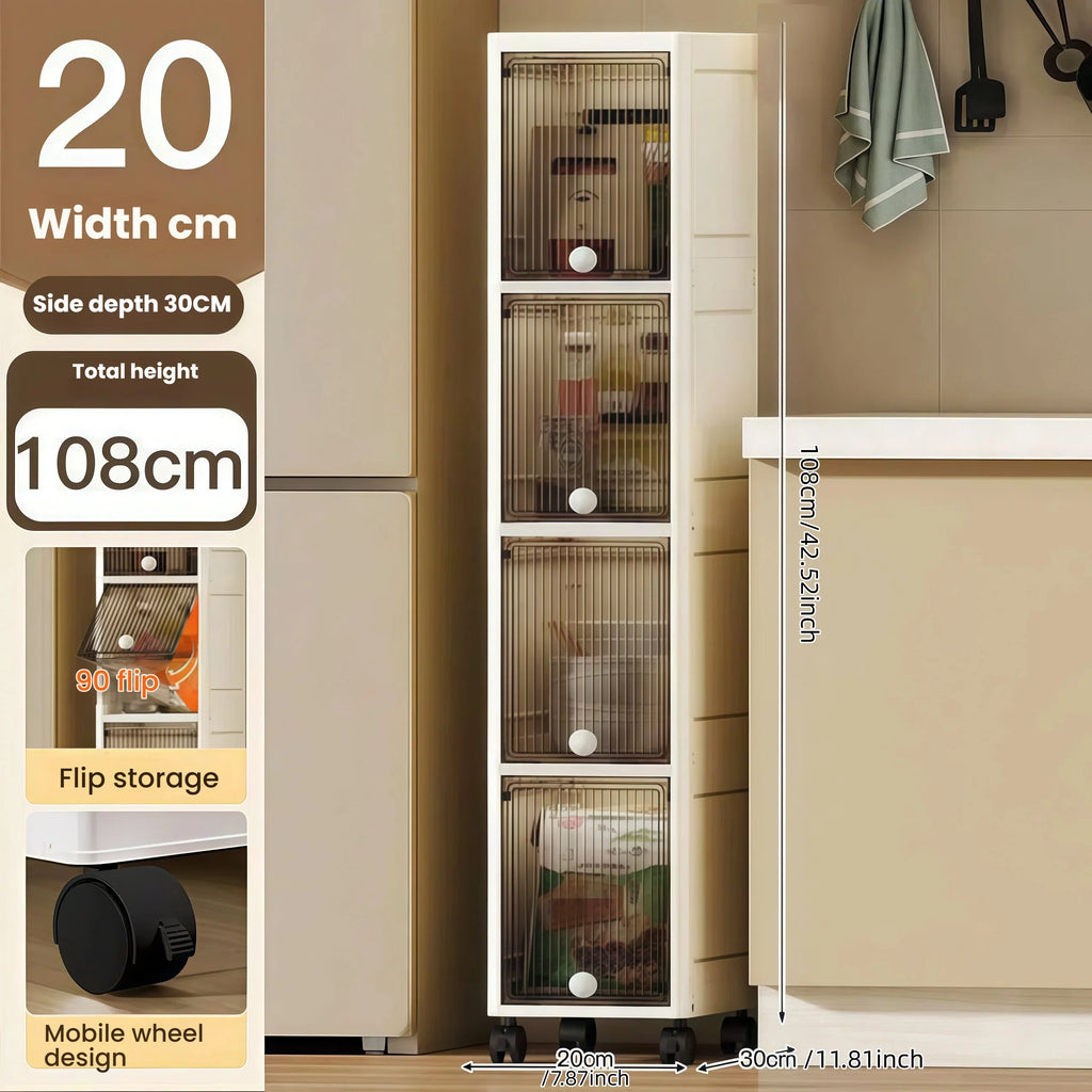 20Cm-Flip Lid Slit Storage Cabinet, Kitchen Slit Shelf, Bathroom Multi-Layer Plastic Snack Cabinet, Narrow-Edge Storage Cabinet