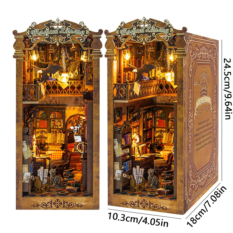 DIY Wooden Book Nook Miniatures Shelf Insert Dollhouse Building Bookshelf Bookend Home Decoration Doll Houses Toys for Xmas Gift