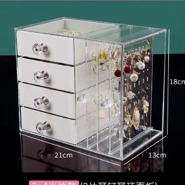 Multi-Layer Jewelry Stand Drawer Transparent Earring Box Storage Jewelry Box Vanity Dustproof Earring Organizer Cosmetic Bag