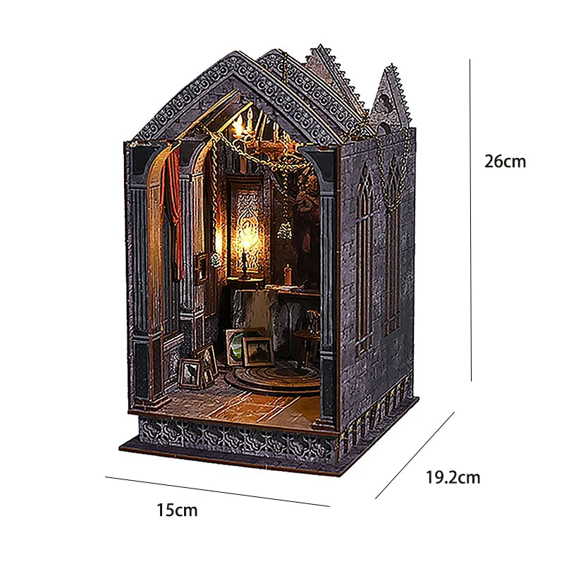 Bookshelf Set DIY Book Nook Kit 3D Wooden Doll House Puzzle Bookshelf Insert Decor with LED Light Dollhouse Model Birthday Gifts