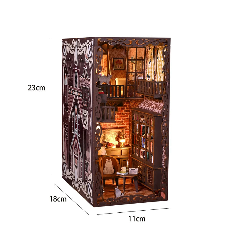 Bookshelf Set DIY Book Nook Kit 3D Wooden Doll House Puzzle Bookshelf Insert Decor with LED Light Dollhouse Model Birthday Gifts