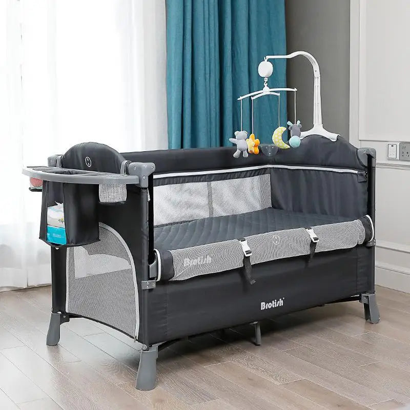 Multifunctional Portable Baby Crib Foldable Baby Cot with Diaper Table Cradle Rocker Kid Game Bed Bedroom Furniture for 0-6Years