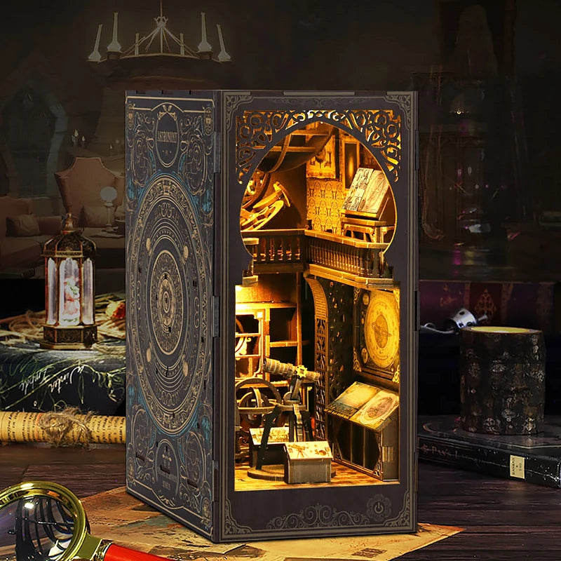 Bookshelf Set DIY Book Nook Kit 3D Wooden Doll House Puzzle Bookshelf Insert Decor with LED Light Dollhouse Model Birthday Gifts