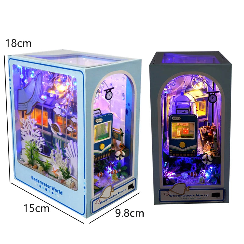 DIY Wooden Book Nook Miniatures Shelf Insert Dollhouse Building Bookshelf Bookend Home Decoration Doll Houses Toys for Xmas Gift