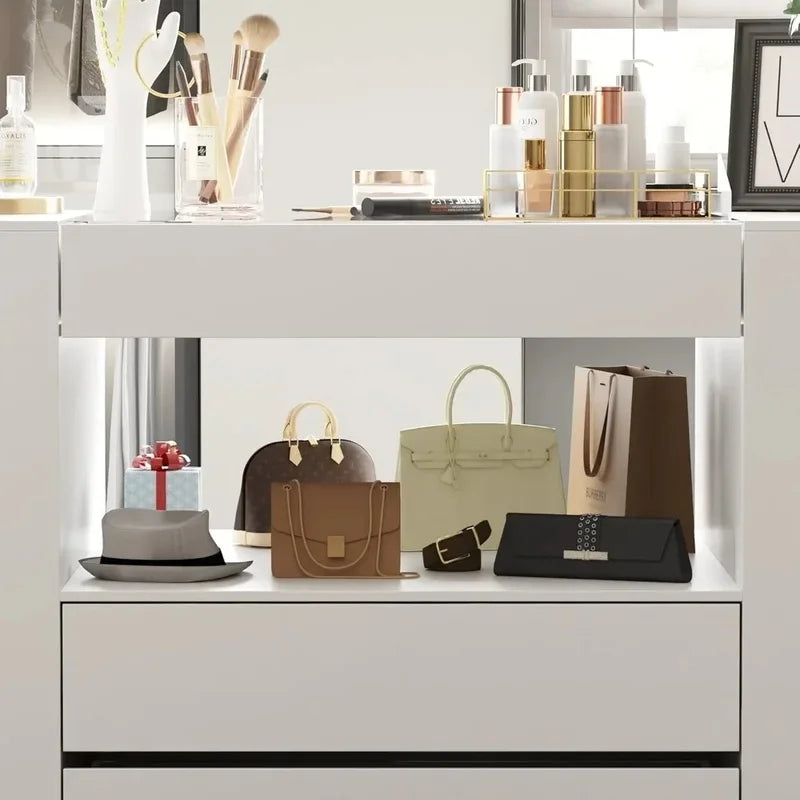 Glass Tabletop Display Shelf Wardrobe Closet with 14 Drawers for Walk-In Closet Island Dresser Shops