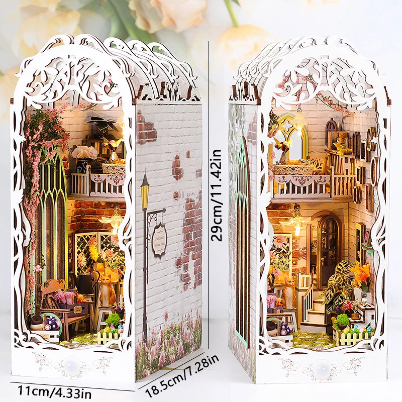 DIY Wooden Book Nook Miniatures Shelf Insert Dollhouse Building Bookshelf Bookend Home Decoration Doll Houses Toys for Xmas Gift