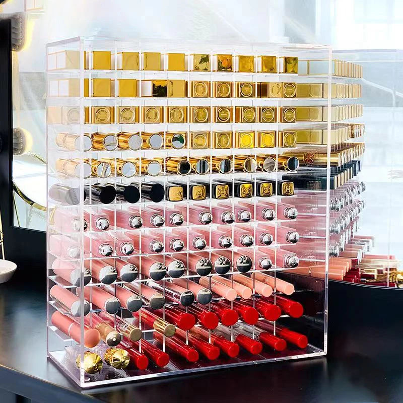 Deluxe Model 42/66 Holes Transparent Acrylic Lipstick Organizer Cosmetic Skincare Products Dustproof Display Shelf