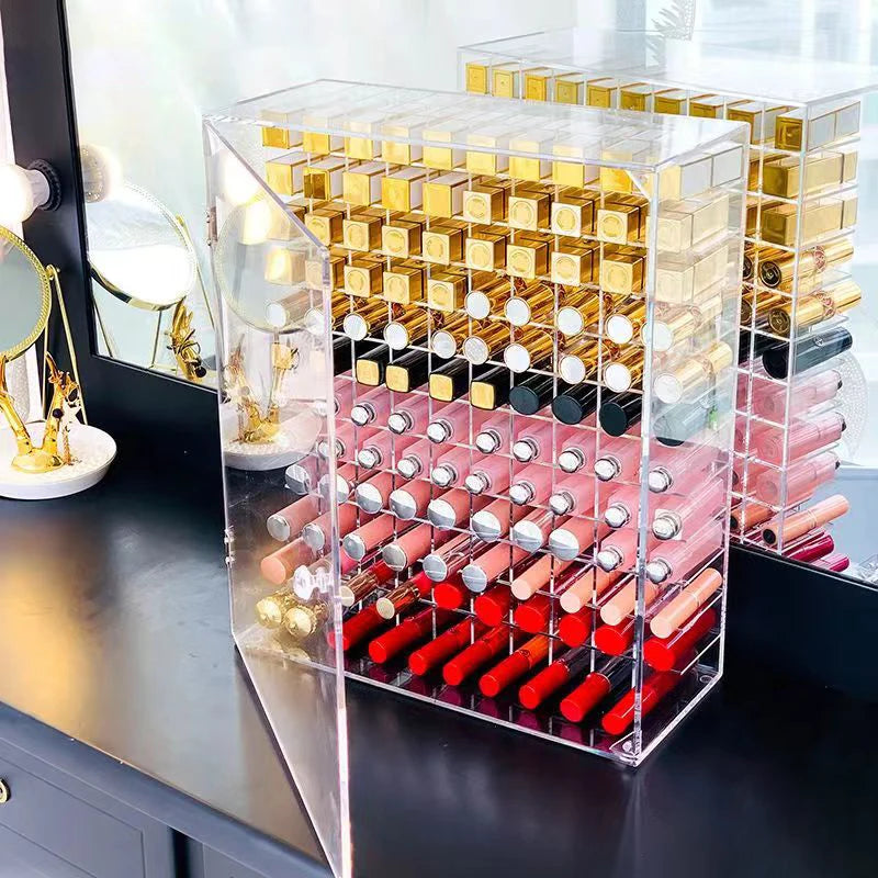 Deluxe Model 42/66 Holes Transparent Acrylic Lipstick Organizer Cosmetic Skincare Products Dustproof Display Shelf
