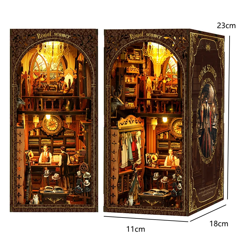 Bookshelf Set DIY Book Nook Kit 3D Wooden Doll House Puzzle Bookshelf Insert Decor with LED Light Dollhouse Model Birthday Gifts