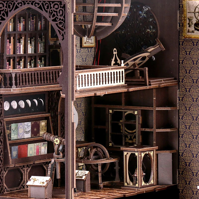 Bookshelf Set DIY Book Nook Kit 3D Wooden Doll House Puzzle Bookshelf Insert Decor with LED Light Dollhouse Model Birthday Gifts