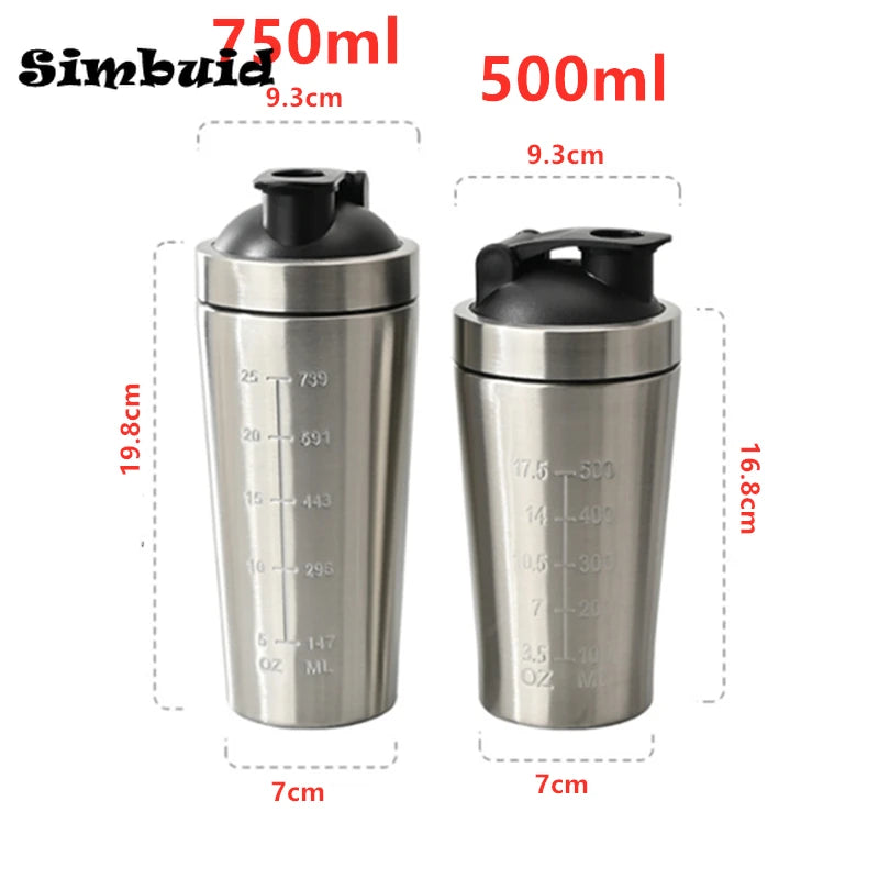 1Pcs Stainless Steel Protein Powder Shaker Bottle with Ball Scale Leak Proof for Gym Fitness Sport Whey Shakes Water Cup