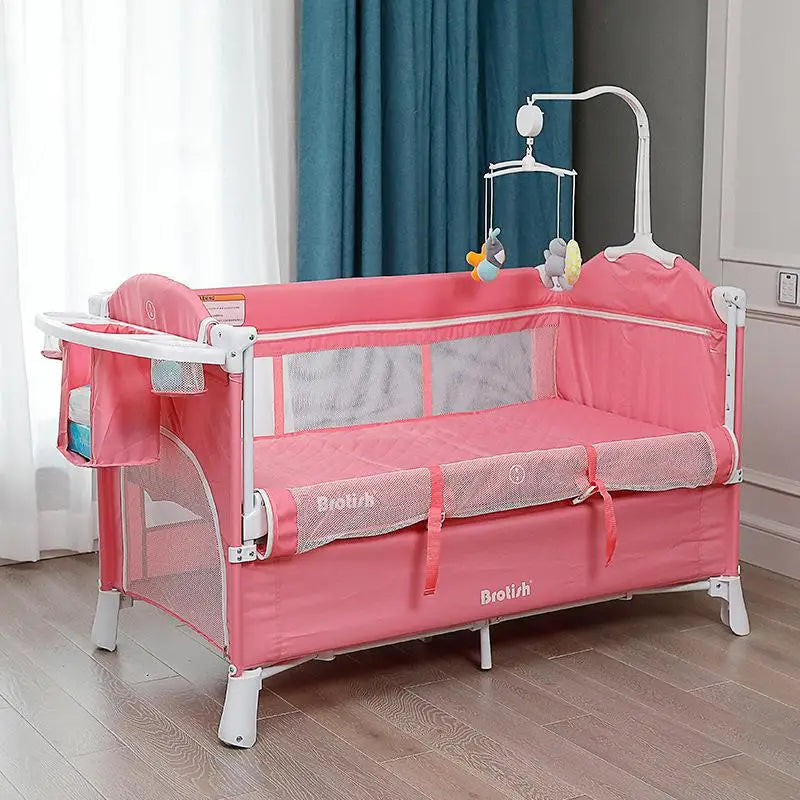 Multifunctional Portable Baby Crib Foldable Baby Cot with Diaper Table Cradle Rocker Kid Game Bed Bedroom Furniture for 0-6Years
