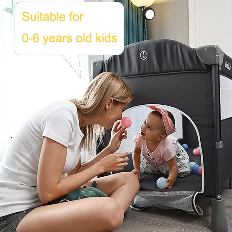 Multifunctional Portable Baby Crib Foldable Baby Cot with Diaper Table Cradle Rocker Kid Game Bed Bedroom Furniture for 0-6Years