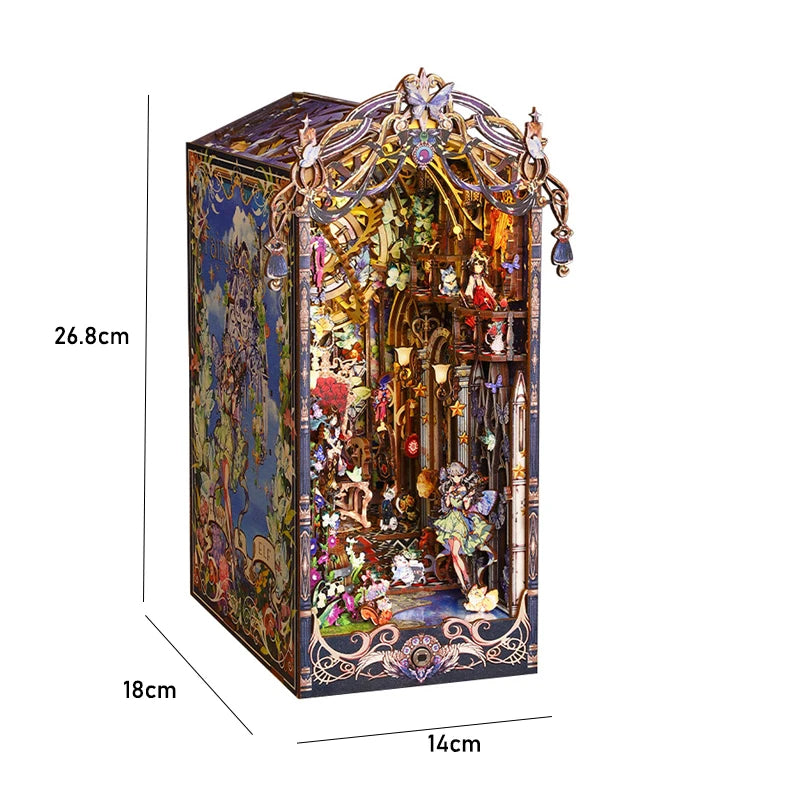 Bookshelf Set DIY Book Nook Kit 3D Wooden Doll House Puzzle Bookshelf Insert Decor with LED Light Dollhouse Model Birthday Gifts