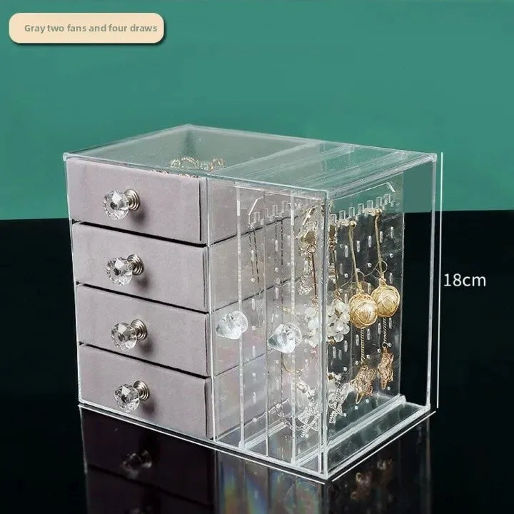 Multi-Layer Jewelry Stand Drawer Transparent Earring Box Storage Jewelry Box Vanity Dustproof Earring Organizer Cosmetic Bag