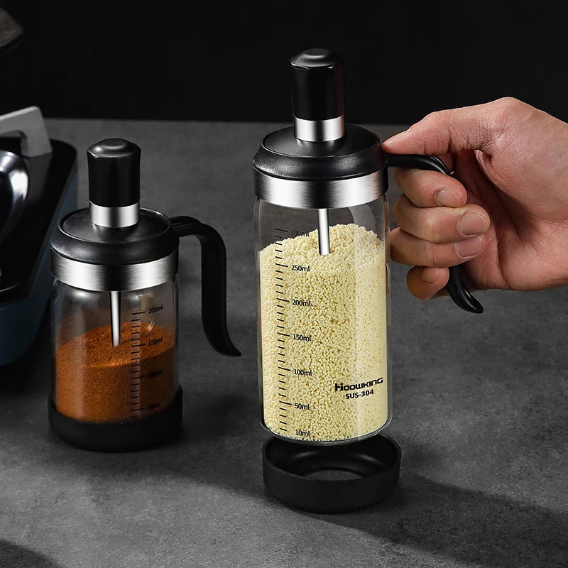 1Pc Spice Seasoning Bottle Kitchen Supplies Glass Transparent Sugar Bottle with Spoon Seasoning Bottle Salt and Pepper Bottle