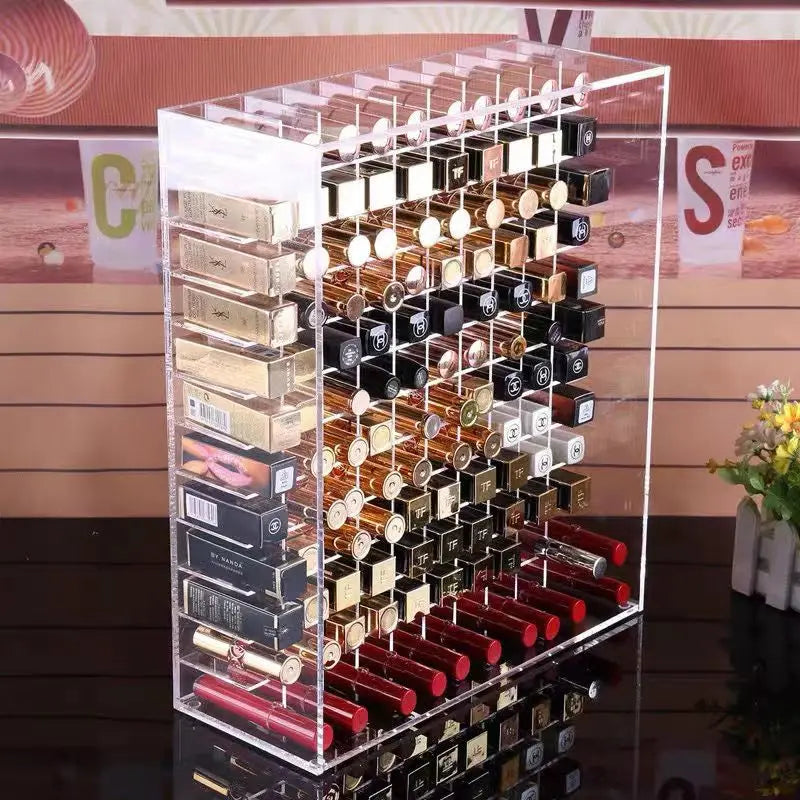 Deluxe Model 42/66 Holes Transparent Acrylic Lipstick Organizer Cosmetic Skincare Products Dustproof Display Shelf