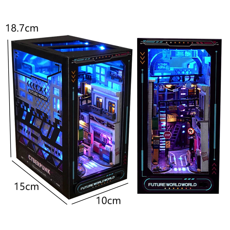 DIY Wooden Book Nook Miniatures Shelf Insert Dollhouse Building Bookshelf Bookend Home Decoration Doll Houses Toys for Xmas Gift