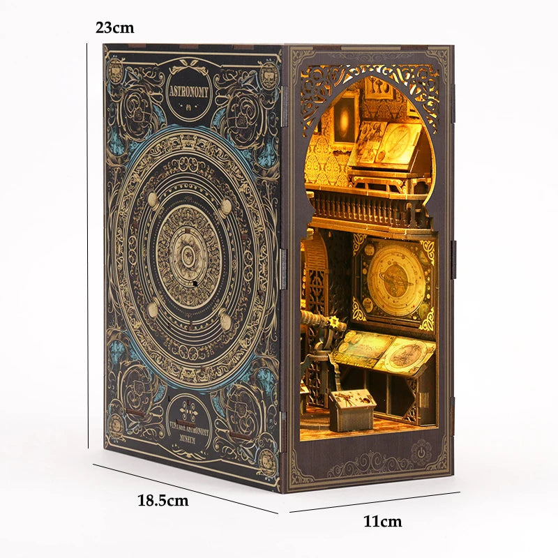 Bookshelf Set DIY Book Nook Kit 3D Wooden Doll House Puzzle Bookshelf Insert Decor with LED Light Dollhouse Model Birthday Gifts