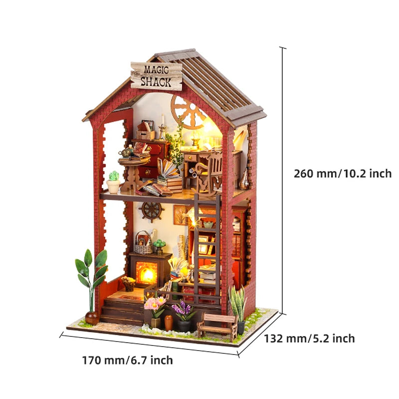 DIY Wooden Book Nook Miniatures Shelf Insert Dollhouse Building Bookshelf Bookend Home Decoration Doll Houses Toys for Xmas Gift