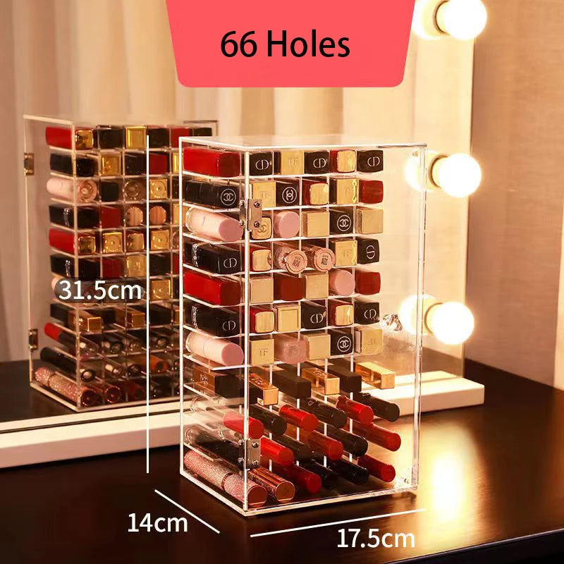 Deluxe Model 42/66 Holes Transparent Acrylic Lipstick Organizer Cosmetic Skincare Products Dustproof Display Shelf