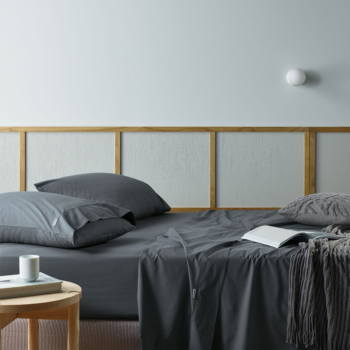 NNEDSZ Bianca Natural Sleep Recycled Cotton and Bamboo Sheet Set Charcoal Double-0